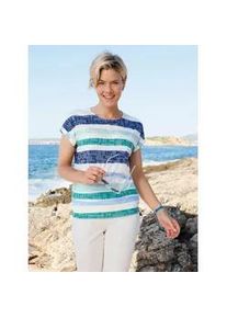 T-Shirt Casual Looks "Shirt", Damen, Gr. 54, kalkmint, jeansblau, geringelt, 75% Polyester, 25% Viskose, gemustert, gestreift, Rundhals, Shirts T-Shirt