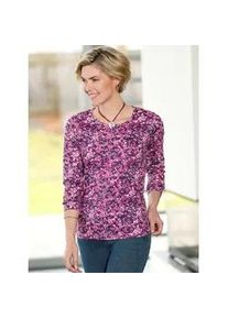 Langarmshirt Classic Basics "Langarm-Shirt", Damen, Gr. 36, bunt (traube, erika, bedruckt), 100% Baumwolle, gemustert, mehrfarbig, Rundhals, Shirts Langarmshirt