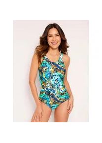 Badeanzug, Damen, Gr. 42, Cup D, blau (blaugr&uuml;n, bedruckt), Elasthan, Polyamid, Badeanz&uuml;ge Badeanzug