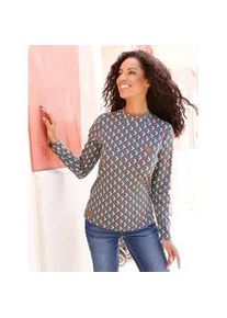 Stehkragenshirt Casual Looks "Stehkragen-Shirt", Damen, Gr. 38, blau (rauchblau, rostrot, bedruckt), 95% Baumwolle, 5% Elasthan, gemustert, mehrfarbig, Shirts Stehkragenshirt