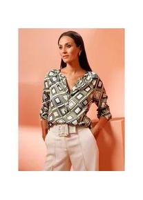 Langarmbluse Heine, Damen, Gr. 50, khaki, champagner, bedruckt, 100% Viskose, bedruckt, gemustert, mehrfarbig, Rundhals, Blusen