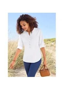 Longbluse Casual Looks, Damen, Gr. 42, ecru, 50% Baumwolle, 50% Polyester, unifarben, Rundhals, Blusen Longbluse