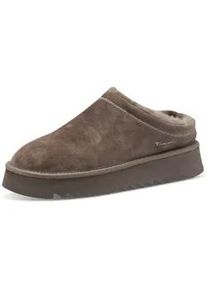 Hausschuh Tamaris, Damen, Gr. 41, taupe, Veloursleder, unifarben, Schuhe Hausschuh, Clogs, Bequemschuh mit Fellimitat-Kragen