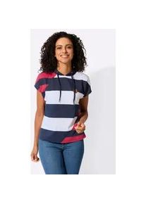 Kapuzenshirt Casual Looks "Kapuzen-Shirt", Damen, Gr. 52, marine, wei&szlig;, gemustert, 100% Baumwolle, gemustert, gestreift, mehrfarbig, Shirts Kapuzenshirt