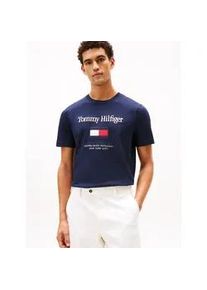 T-Shirt Tommy Hilfiger "TOMMY EMBRO FLAG", Damen, Gr. XL, desert sky, Single Jersey, Obermaterial: 100% Baumwolle, regular fit, Rundhals, Shirts T-Shirt, mit Logostickerei, Jersey, normale Passform