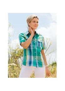 Hemdbluse Casual Looks, Damen, Gr. 44, smaragd, bleu, kariert, 50% Baumwolle, 50% Polyester, gemustert, kariert, mehrfarbig, Blusen Hemdbluse