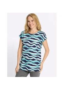 Rundhalsshirt Classic Basics "Rundhals-Shirt", Damen, Gr. 46, ozean, marine, bedruckt, 100% Baumwolle, gemustert, mehrfarbig, Rundhals, Shirts Rundhalsshirt