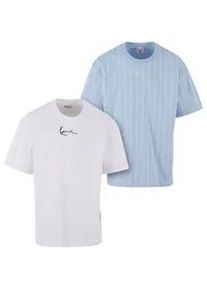 T-Shirt Karl Kani "Karl Kani Small Signature Essential Tee 2 Pack", Damen, Gr. S, wei&szlig;, blau, 100% Baumwolle, gestreift, normal, Rundhals, Shirts T-Shirt
