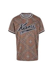 T-Shirt Karl Kani "Karl Kani Herren KM232-008-3 Unisex KK Varsity Paisley Mesh Tee", Damen, Gr. XS, braun, 100% Polyester, loose fit, Rundhals, Shirts T-Shirt