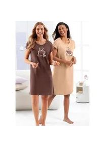 w&auml;schepur Sleepshirt W&Auml;SCHEPUR "Sleepshirts", Damen, Gr. 48/50, Normalgr&ouml;&szlig;en, camel, 100% Baumwolle, bedruckt, gemustert, Kleider Sleepshirt