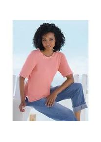 Kurzarmpullover Heine "Halbarm-Pullover", Damen, Gr. 42, rosenquarz, wei&szlig;, 100% Baumwolle, gemustert, mehrfarbig, unifarben, Pullover