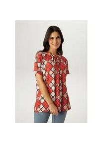 Kurzarmbluse Aniston SELECTED, Damen, Gr. 36, rot, schwarz, apricot, beige, Cr&ecirc;pe, Obermaterial: 95% Polyester, 5% Elasthan, Rautenmuster, bedruckt, gemustert, h&uuml;ftbedeckend, Blusen, in extra weiter Form - NEUE KOLLEKTION