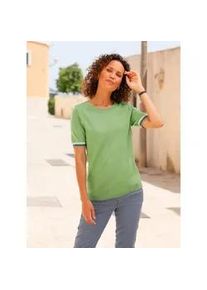 Kurzarmpullover Casual Looks "Rundhals-Pullover", Damen, Gr. 40, gr&uuml;n (apfel, wei&szlig;, geringelt), 100% Polyacryl, unifarben, Pullover