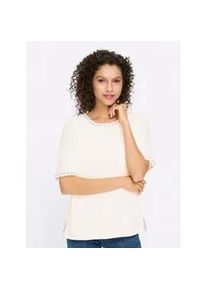 Kurzarmpullover Heine "Halbarm-Pullover", Damen, Gr. 42, wei&szlig;, hellblau, 100% Baumwolle, gemustert, mehrfarbig, unifarben, Pullover