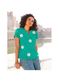 Schlupfbluse, Damen, Gr. 46, blaugr&uuml;n, 50% Baumwolle, 50% Polyester, unifarben, V-Ausschnitt, Blusen Schlupfbluse