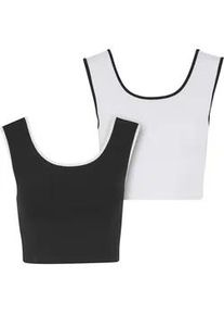 T-Shirt Urban Classics "Urban Classics Ladies Contrast Cropped Top", Damen, Gr. 3XL, schwarz, wei&szlig;, wei&szlig;, schwarz, 95% Baumwolle, 5% Elasthan, unifarben, slim fit, U-Boot-Ausschnitt, Shirts T-Shirt