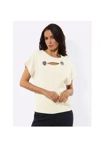 CR&Eacute;ATION L Kurzarmpullover CREATION L "Pullover", Damen, Gr. 52, champagner, 50% Viskose, 25% Polyester, 25% Polyamid, unifarben, Pullover