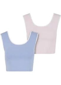 T-Shirt Urban Classics "Urban Classics Ladies Contrast Cropped Top", Damen, Gr. 5XL, powderblau, wei&szlig;, blushedrose, wei&szlig;, 95% Baumwolle, 5% Elasthan, unifarben, slim fit, U-Boot-Ausschnitt, Shirts T-Shirt
