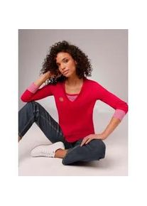 Langarmshirt CREATION L PREMIUM "Pima-Baumwoll-Shirt", Damen, Gr. 48, rot, 95% Baumwolle, 5% Elasthan, gemustert, unifarben, V-Ausschnitt, Shirts Langarmshirt