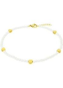 Fu&szlig;kette Amor "mit Herzen", gelbgoldfarben, wei&szlig;, Fu&szlig;ketten, Edelstahl Perlen, Edelstahl, Perlen, mit Glasperle