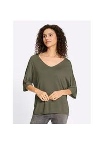 Strickpullover Heine "Pullover", Damen, Gr. 40/42, khaki, 60% Viskose, 40% Baumwolle, unifarben, Pullover Strickpullover