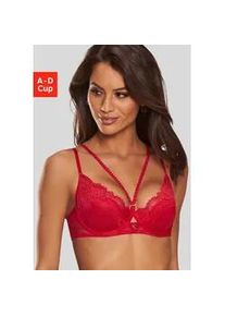 Push-up-BH Lascana "Samara", Damen, Gr. 75, Cup C, rot, Spitze, Obermaterial: 90% Polyamid, 10% Elasthan, BHs Push-up-BH, mit verf&uuml;hrerischem Zierb&auml;ndchen und Cut-Out, sexy Dessous, Amira