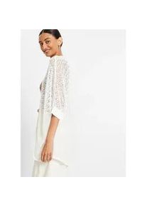 Longstrickjacke bonprix, Damen, Gr. 48/50 (XL), wei&szlig;, Obermaterial: 50% Baumwolle, 50% Polyacryl, bequem, Strickjacken Longstrickjacke, bequeme Passform, mit Lochmuster, casual Stil