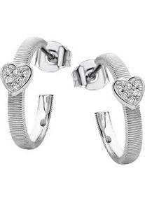 Paar Creolen Firetti "Schmuck Geschenk Silber 925 Ohrschmuck Ohrringe Herz", silberfarben, kristallwei&szlig;, kristallwei&szlig;, Ohrringe, Damen, 20mm, Silber 925 (Sterlingsilber), mit Zirkonia (synth.)