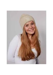 Strickm&uuml;tze Zwillingsherz "Smile", Damen, sanftes wei&szlig;, Strick, Obermaterial: 70% Wolle, 30% Polyamid, M&uuml;tzen Strickm&uuml;tze, Grobstrick, Smile Patch