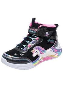 Sneaker Skechers "UNICORN CHASER", Damen, Gr. 31, schwarz (schwarz, multi), Lederimitat, Textil, Glitzer, kontrastfarbene Details, Schuhe Sneaker, Boots mit Einhorn, Gr&ouml;&szlig;enschablone zum Download