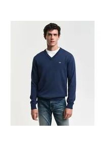 V-Ausschnitt-Pullover Gant "COTTON/WOOL", Herren, Gr. XXL, blau (schwarz jeansblau melange), Strick, Obermaterial: 70% Baumwolle, 30% Wolle, normal normal, V-Ausschnitt, Rippb&uuml;ndchen, Pullover, normale Passform, Strickpullover