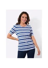 Rundhalsshirt Casual Looks "Kurzarm-Shirt", Damen, Gr. 48, jeansblau, wei&szlig;, geringelt, 95% Polyester, 5% Elasthan, bedruckt, gemustert, gestreift, mehrfarbig, Rundhals, Shirts Rundhalsshirt
