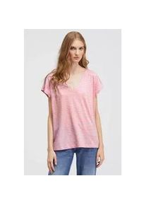 V-Shirt Milano Italy, Damen, Gr. XL, flamingo, Single Jersey, Material: 100% Baumwolle, gestreift, regular fit normal, V-Ausschnitt, angeschnitten, Shirts, aus Baumwolle