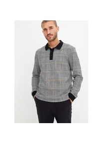 Poloshirt bonprix "Piqu&eacute; Polo-Langarmshirt aus Baumwolle", Damen, Gr. 56/58 (XL), schwarz (schwarz, wei&szlig; graphisch bedruckt), Obermaterial: 100% Baumwolle, regular fit, Shirts, regular fit, aus reiner Baumwolle, mit Piqu&eacute;-Struktur