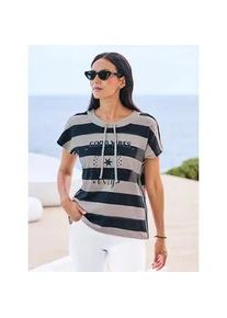 T-Shirt Heine "Shirt", Damen, Gr. 50, schwarz, sesam, geringelt, 100% Baumwolle, bedruckt, gemustert, gestreift, mehrfarbig, Rundhals, Shirts T-Shirt