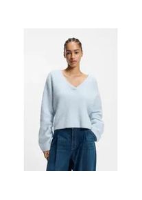 Strickpullover BOSS ORANGE "Fiti Premium Damenmode", Damen, Gr. M (38), light, pastel blau 452, Strick, Obermaterial: 58% Polyamid, 21% Alpaka, 21% Wolle, unifarben, normal, V-Ausschnitt, Pullover Strickpullover, mit V-Ausschnitt