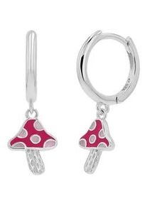 Paar Creolen Amor "Pilz", silberfarben, rosa, pink, Ohrringe, M&auml;dchen, 12mm, Silber 925 (Sterlingsilber)