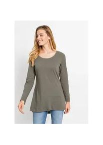 Langarmshirt bonprix "Langarmshirt aus reiner Baumwolle", Damen, Gr. 52/54 (XXL), gr&uuml;n (oliv), Jersey, Obermaterial: 100% Baumwolle, unifarben, loose fit Po-bedeckend, Rundhals, Shirts Langarmshirt, lockere Passform, Langarm-Design, abgerundeter Saum, aus Baumwolle