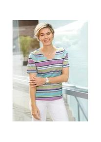 V-Shirt Classic Basics "Shirt", Damen, Gr. 40, wei&szlig;, aquamarin, geringelt, 100% Baumwolle, gemustert, gestreift, mehrfarbig, V-Ausschnitt, Shirts