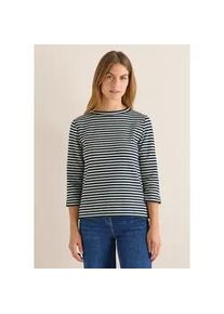 3/4-Arm-Shirt Cecil, Damen, Gr. M (40), urban dunkelblau, Web, 42% Polyester, 40% Baumwolle, 14% Viskose, 4% Elasthan, gestreift, normal normal, U-Boot-Ausschnitt, B&uuml;ndchen, Shirts 3/4-Arm-Shirt, mit 3/4 &Auml;rmeln
