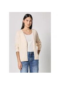 Strickjacke STREET ONE STUDIO, Damen, Gr. 46, soft beige, Web, 40% Baumwolle, 37% Polyacryl, 20% Nylon, 3% Elasthan, unifarben, normal normal, V-Ausschnitt, B&uuml;ndchen, Strickjacken Strickjacke, im soften Baumwoll-Mix