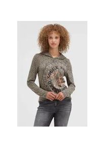 Kapuzenshirt SOCCX, Damen, Gr. XL, true khaki, Single Jersey, Material: Grundmaterial: 100% Polyester, Ausbrenner: 100% Viskose, bedruckt, slim fit normal, Rundhals, eingesetzt gerader Abschluss, Shirts Kapuzenshirt, mit Ausbrenner-Effekten