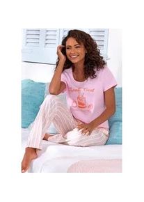 Pyjama Vivance DREAMS, Damen, Gr. 40/42, rosa, wei&szlig;, gestreift, Single Jersey, Obermaterial: 100% Baumwolle, gestreift, Basic lang, Rundhals, eingesetzt, Homewear-Sets Pyjama, Zartes Streifenmuster