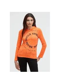Kapuzenshirt SOCCX, Damen, Gr. 3XL, brilliant orange neon, Single Jersey, Material: Grundmaterial: 100% Polyester, Ausbrenner: 100% Viskose, bedruckt, slim fit normal, Rundhals, eingesetzt gerader Abschluss, Shirts Kapuzenshirt, mit Ausbrenner-Effekten