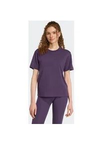 T-Shirt Adidas SPORTSWEAR "ESSENTIALS SMALL LOGO COTTON", Damen, Gr. S, schwarz (aurora plum, schwarz), Obermaterial: 100% Baumwolle, normal, Rundhals, Shirts T-Shirt, Basic Design, Rundhalsausschnitt, mit kleinem 3-Streifen Logo