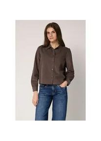 Langarmbluse STREET ONE STUDIO, Damen, Gr. 42, java braun, Web, 100% Baumwolle, unifarben, normal normal, V-Ausschnitt, B&uuml;ndchen, Blusen, aus reiner Baumwolle