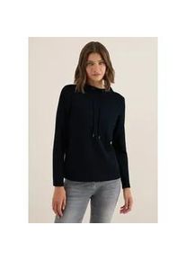 Langarmshirt Cecil, Damen, Gr. M (40), blau (urban dunkelblau), Stoff, 69% Polyester, 28% Viskose, 3% Elasthan, unifarben, normal normal, hoch geschlossener Ausschnitt, abgesteppt, Shirts Langarmshirt, mit Tunnelzugband am Kragen