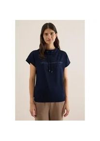 T-Shirt Cecil, Damen, Gr. M (40), urban dunkelblau, Web, 83% Baumwolle, 13% Modal, 4% Elasthan, unifarben, comfort fit normal, hoch geschlossener Ausschnitt, abgesteppt, Shirts T-Shirt, im soften Baumwoll-Mix