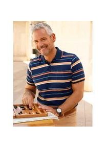 Kurzarmshirt Marco Donati "Kurzarm-Poloshirt", Damen, Gr. 52/54, dunkelblau, papaya, gestreift, 100% Baumwolle, gemustert, gestreift, Shirts