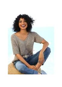 Kurzarmpullover Heine "Pullover", Damen, Gr. 48, schlamm, 46% Polyester, 31% Polyacryl, 23% Polyamid, unifarben, Pullover